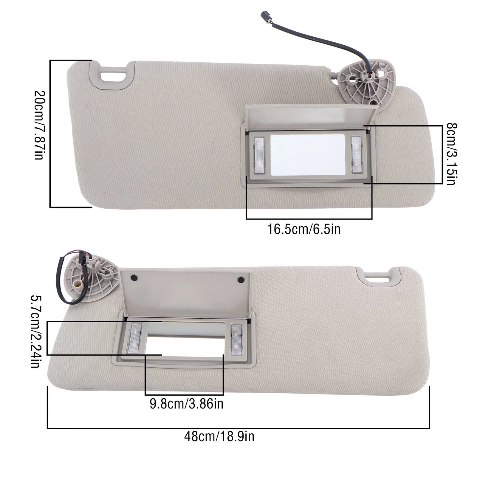 Set of 2 Gray Sun Visors with Lights for Dodge Ram 1500 2500 3500 (2013–2018)