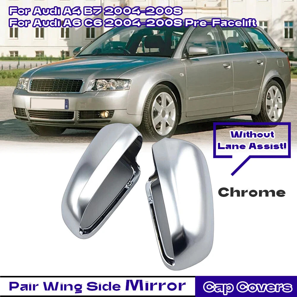 Chrome Pair Rearview Mirror Cap Covers for Audi A4 B7 (2005–2008)