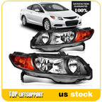 Headlight Assembly Set for Honda Civic Coupe (2006–2011) Black Housing
