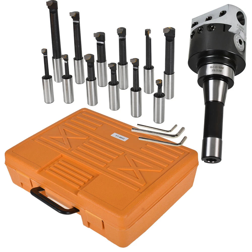 Set of 12 Carbide Boring Bars for Precision Boring Head (R8 Shank)