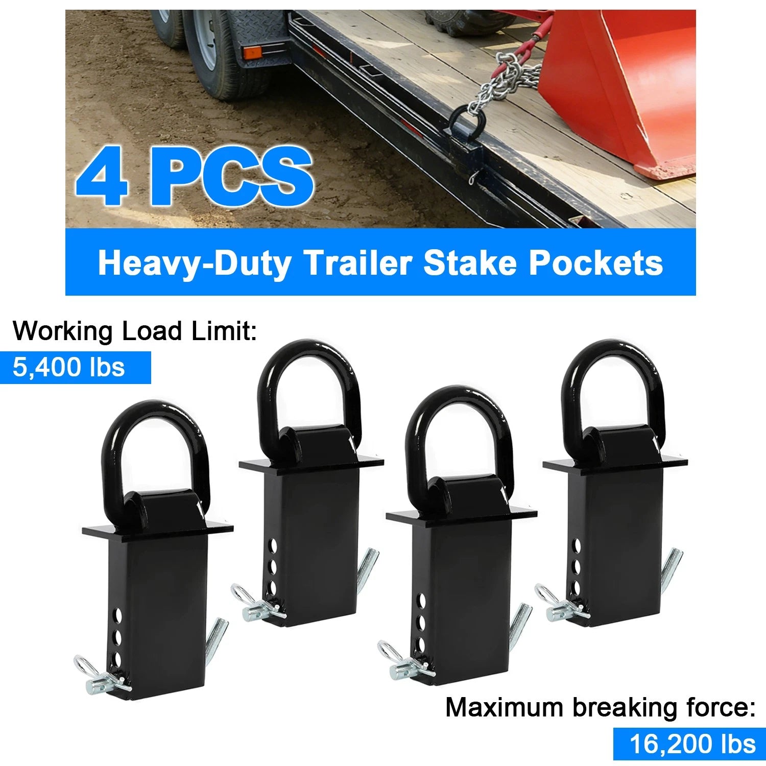 2"x4" Heavy Duty Adjustable Stake Pocket D Ring for Trailers (16200 lbs)