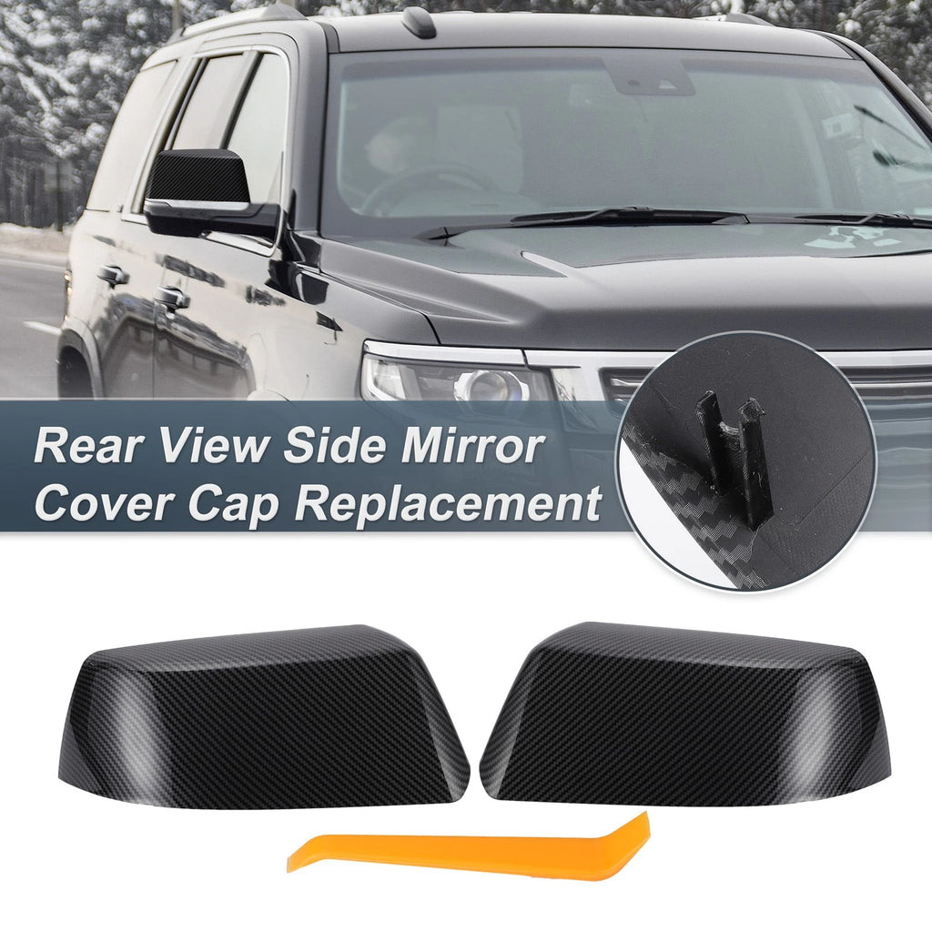 Set of 2 Rearview Mirror Cover Caps Black Carbon Fiber for Cadillac Chevrolet