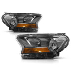 Factory Style Headlight Set for Ford Ranger XL XLT (2019–2023) - Black Housing, Amber Corner