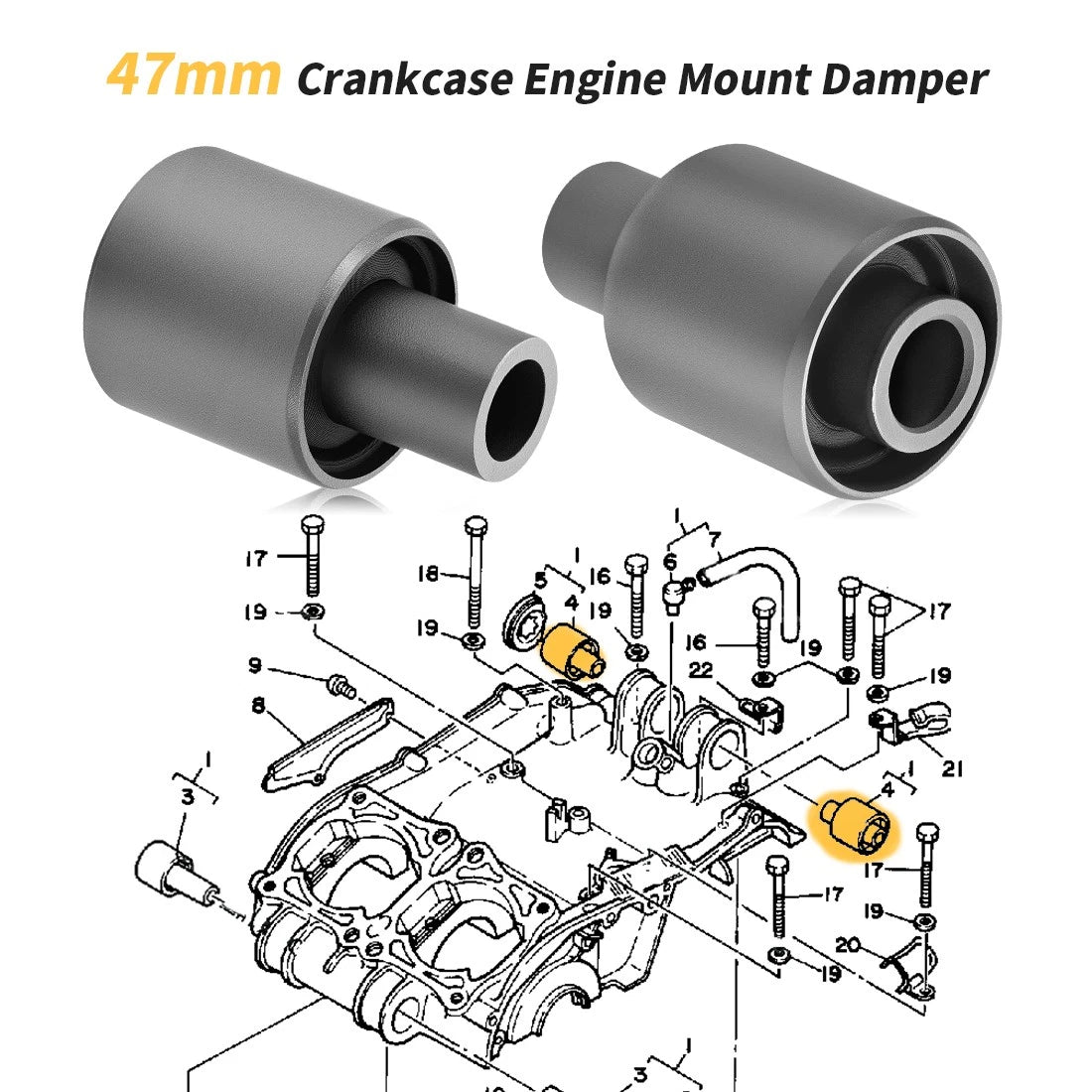 Crankcase Engine Rear Mount Damper for Yamaha Banshee YFZ350/RZ350 (1987–2006) 90388-10007