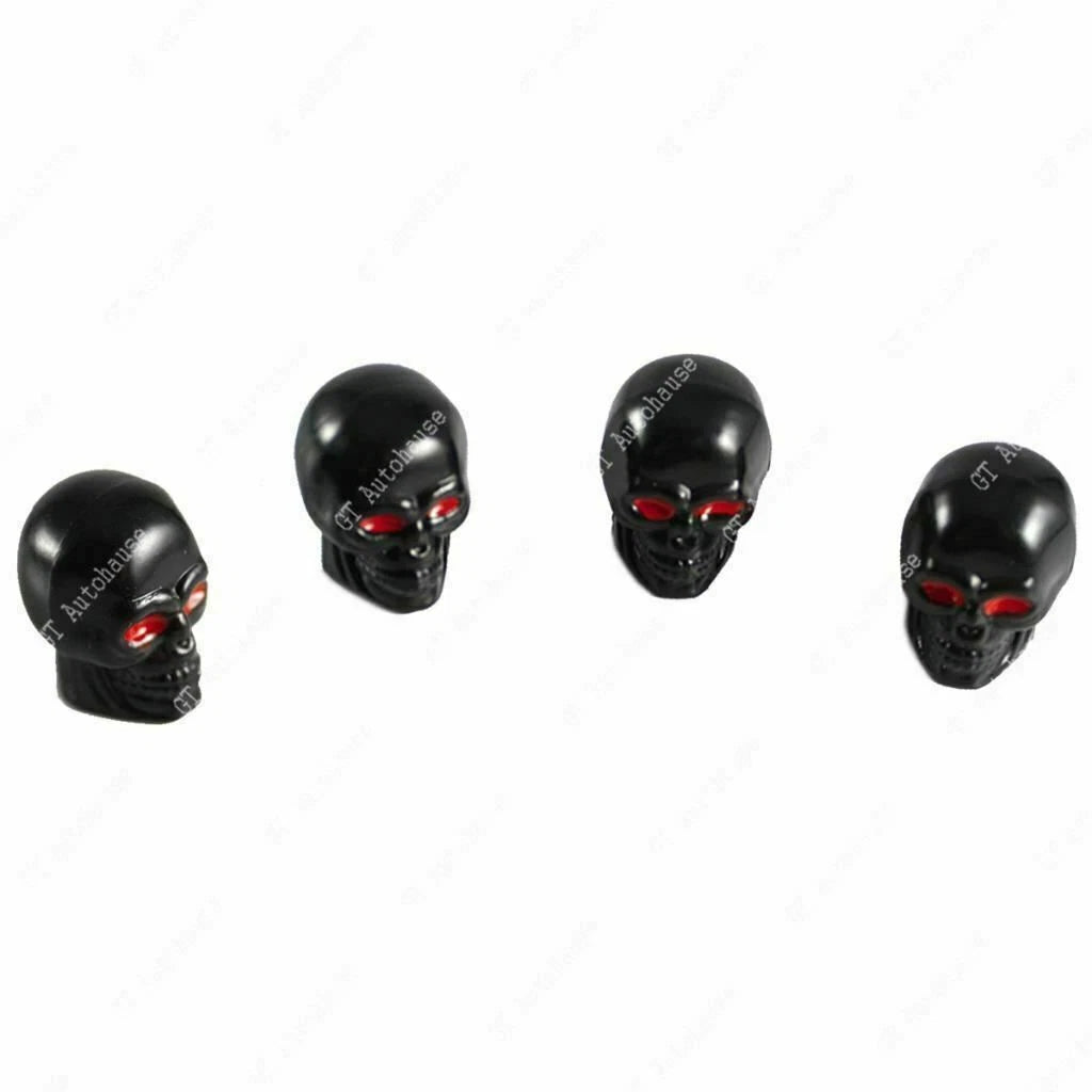 Skull Tire Valve Stem Caps for Universal Fit (4-Pack) (Black)