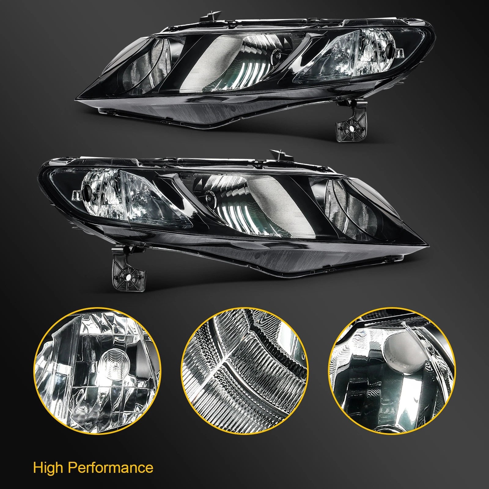 2X Headlight Assembly for Honda Civic Sedan (2006–2011) Black Housing
