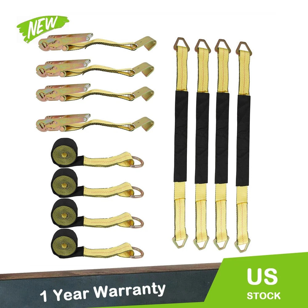 Set of 4 Heavy Duty Tie Down Straps for Trailers with Flat Hooks