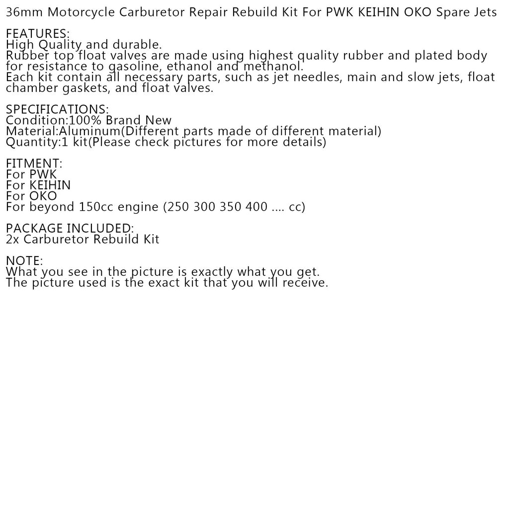 2 Pack Carburetor Repair Kit 36mm for PWK KEIHIN OKO