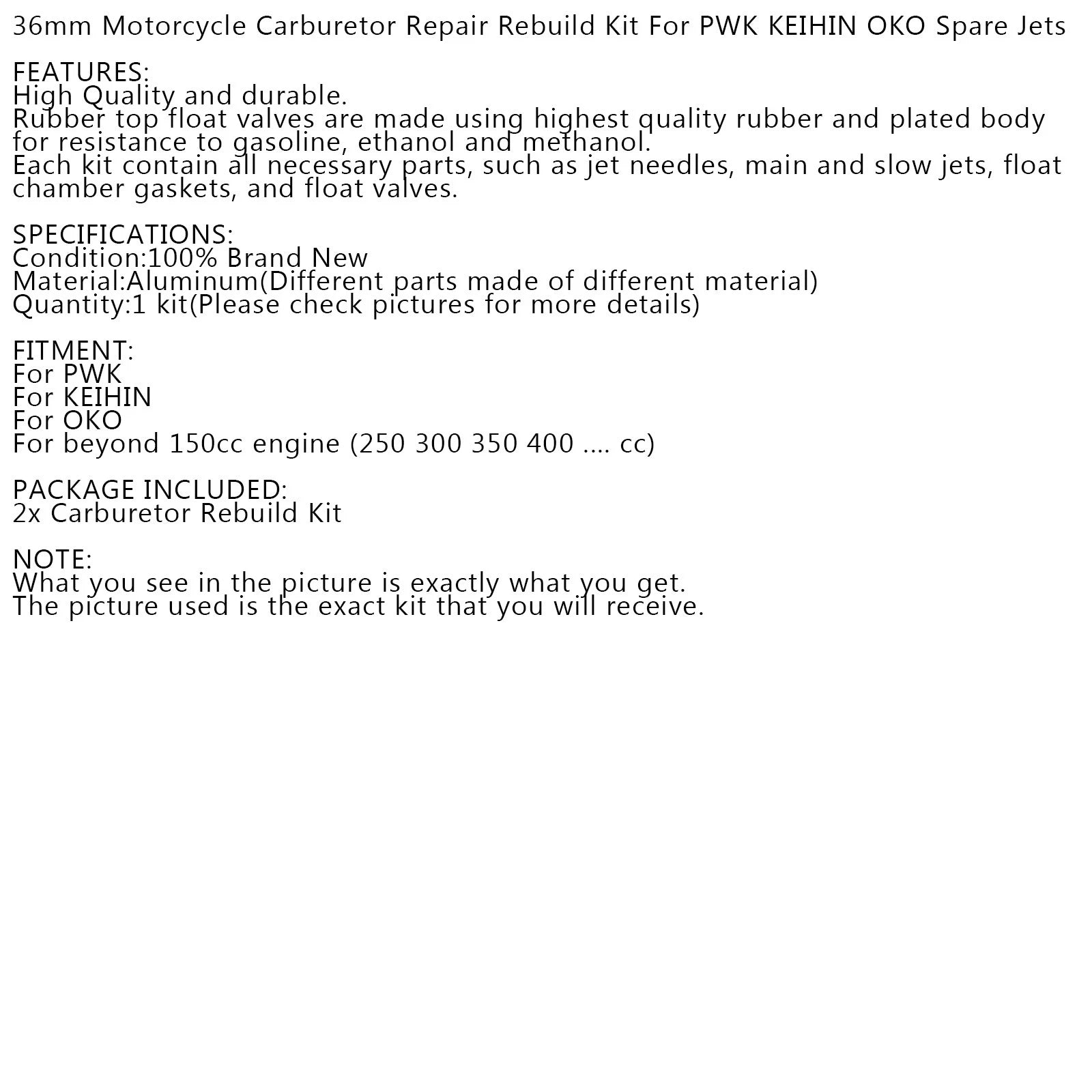 2 Pack Carburetor Repair Kit 36mm for PWK KEIHIN OKO