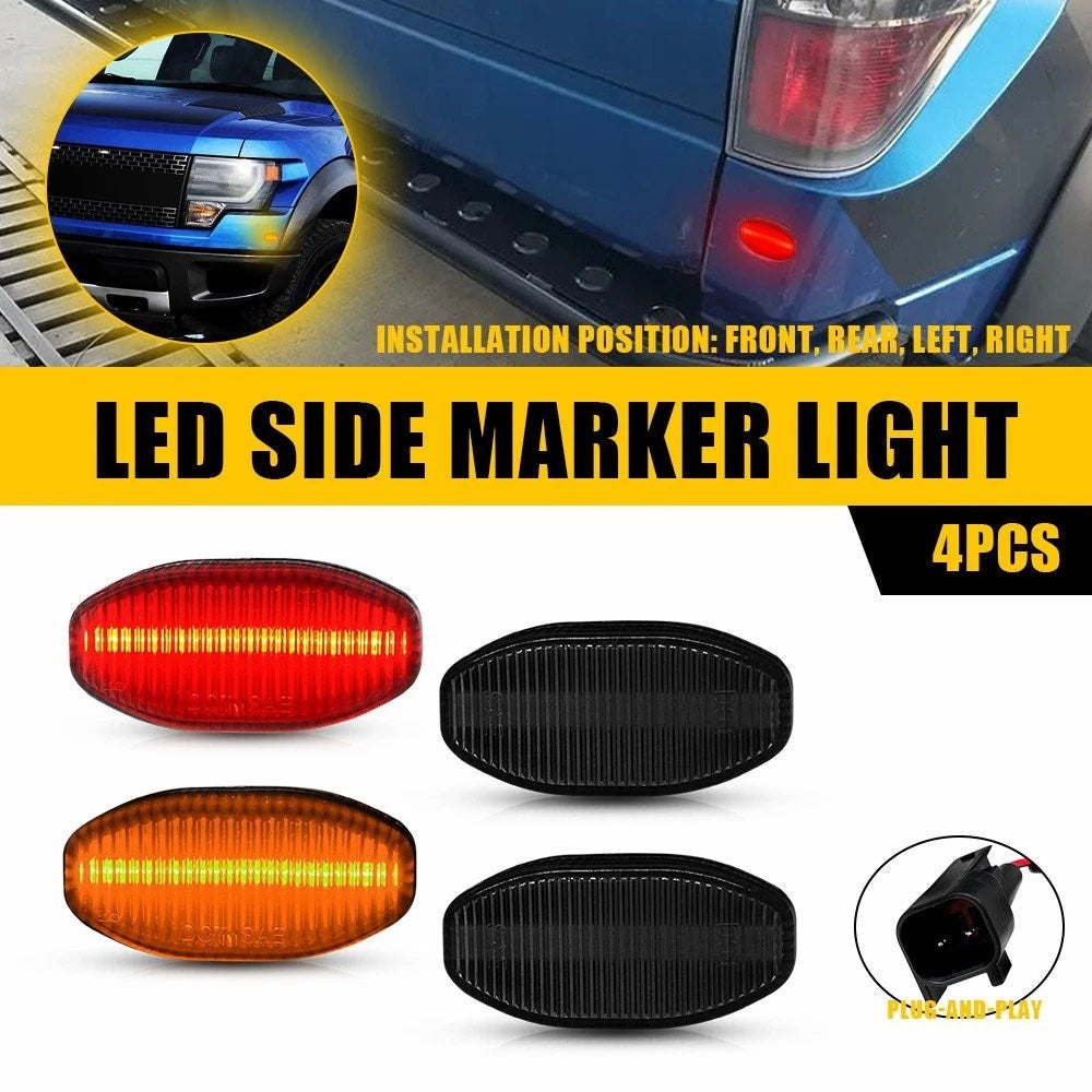 Set of 2 Front Amber Rear Red LED Side Marker Lights for Ford F-150 Raptor (2010–2014)