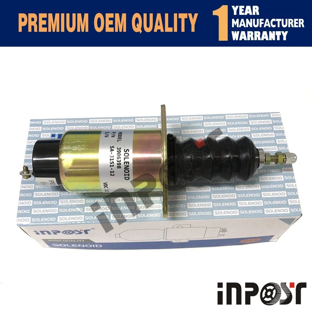 12V Fuel Shutdown Solenoid for Cummins 6C 8.3L 4BT 3.3L 3.9L (3906398, SA-3151-12)