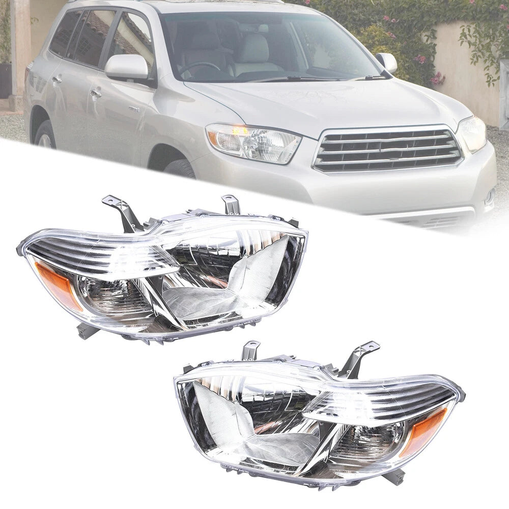 Halogen Headlights for Toyota Highlander (2008–2010) Clear Lens Chrome