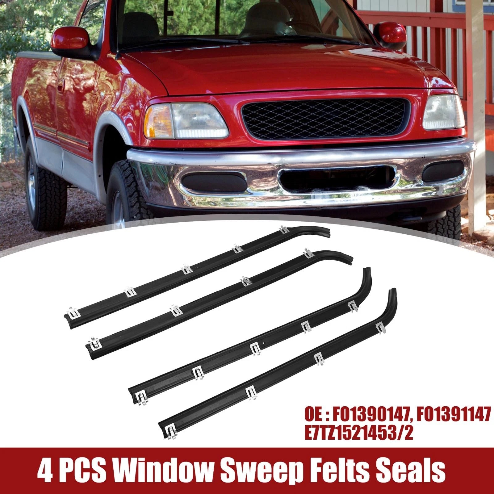 Set of 4 Inner Outer Weatherstrip Window Sweep Seals for Ford F150 F250 F350 