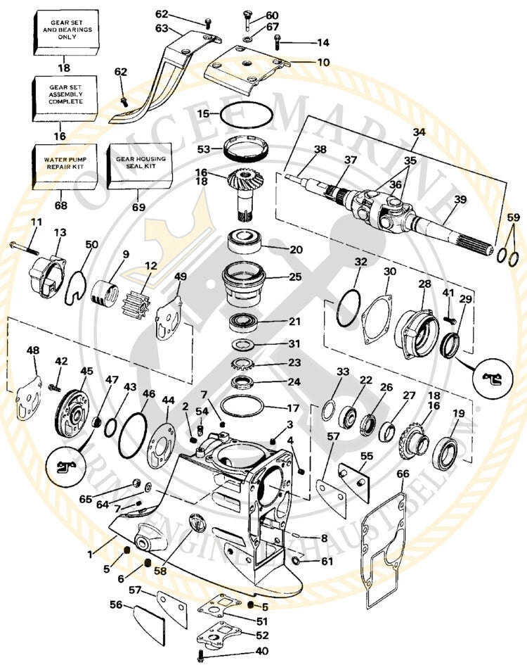 Water Pump Impeller Kit for OMC Cobra Sterndrive (1986–1992) 984461 777128 983895