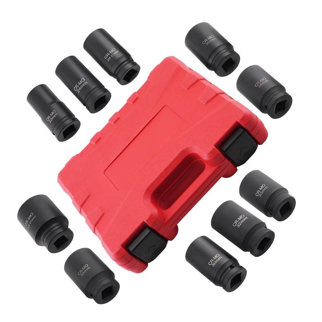 Set of 10 Deep Impact Sockets 3/4" Drive 22mm-41mm for Automotive