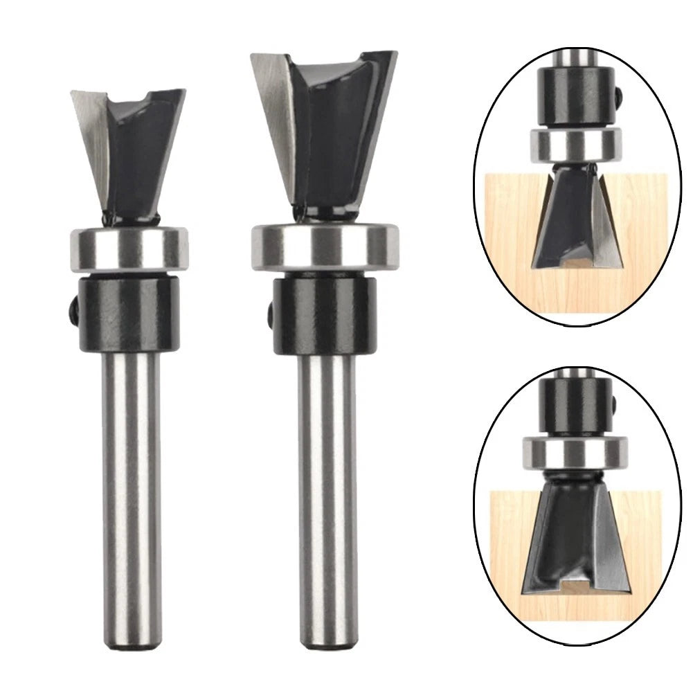 Set of 4 Shank Carbide Dovetail Router Bits with Bottom Bearing