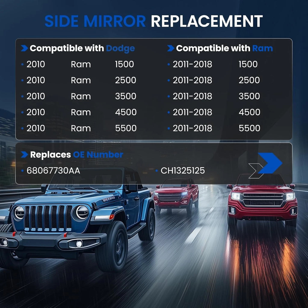 Right Mirror Glass Parts for Dodge Ram 1500-5500 (2010-2010)