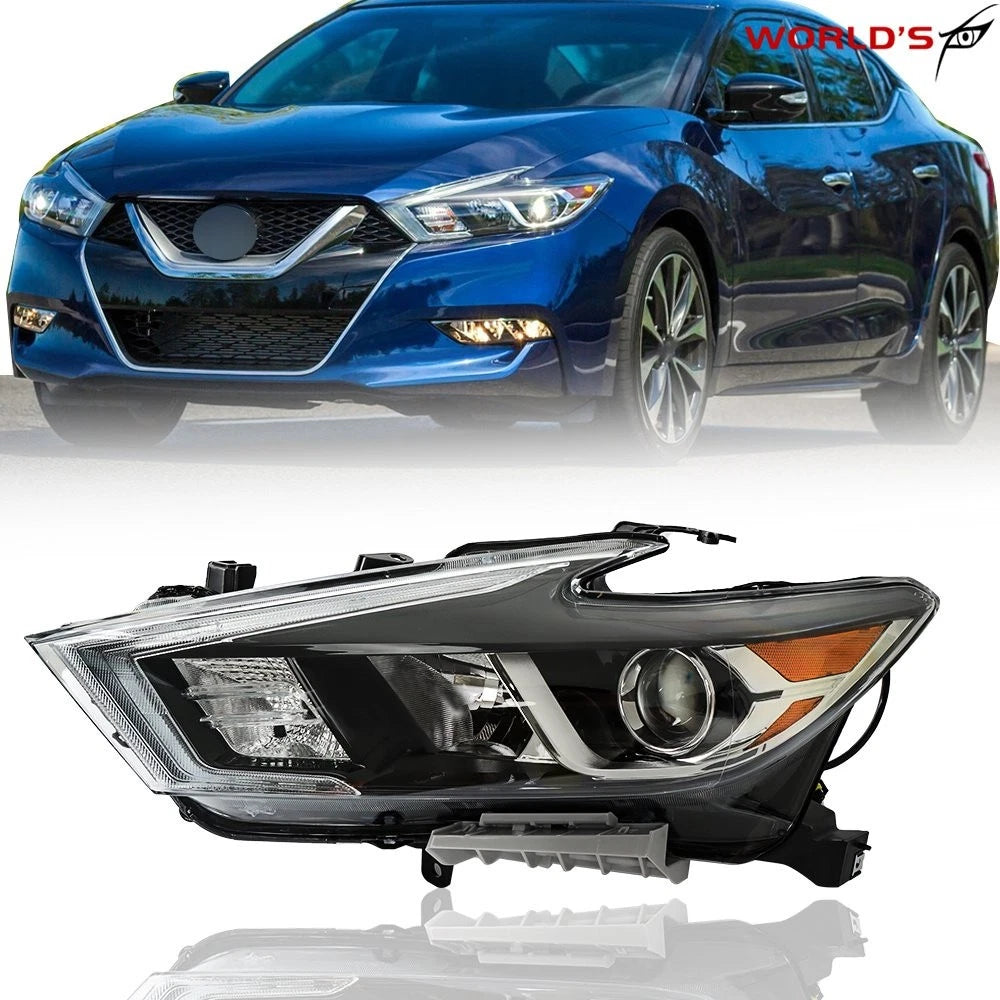 LH Headlight for Nissan Maxima (2016–2018) Black Halogen with LED DRL