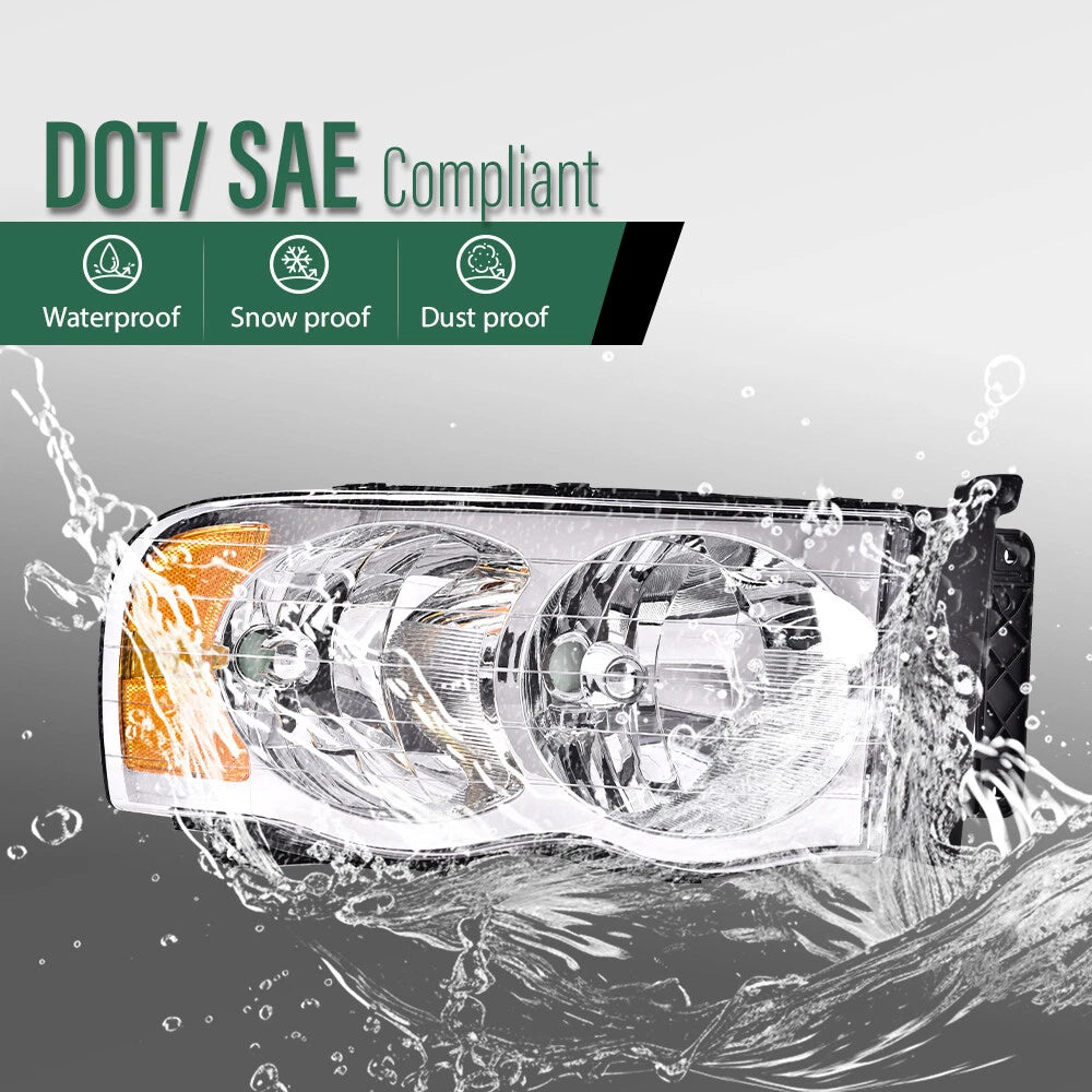 Clear Lens Amber Corner Headlights for Dodge Ram 1500 2500 3500 (2002–2005)