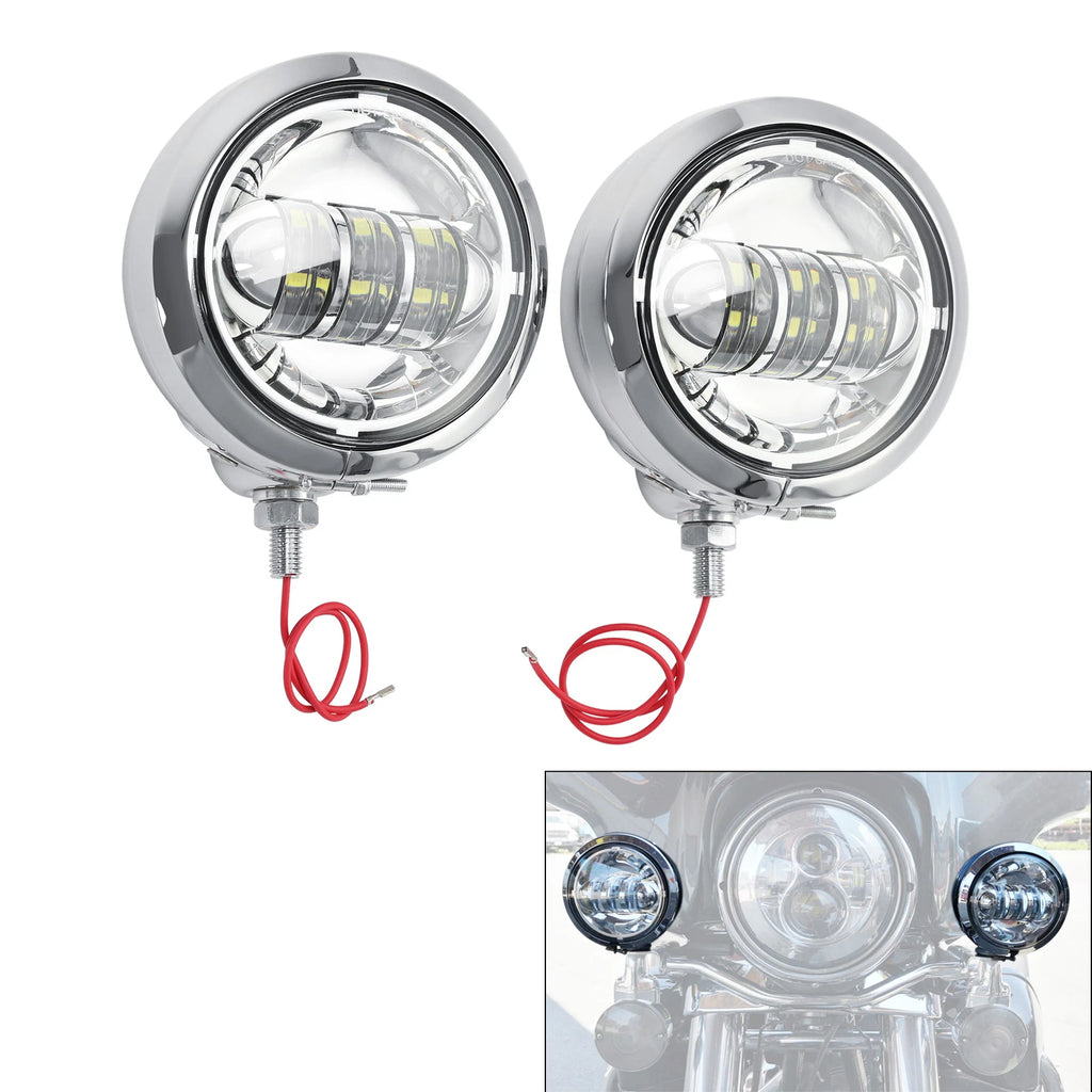 Pair of 4-1/2" LED Fog Lights & Housing Bucket for Harley Electra Glide Dyna