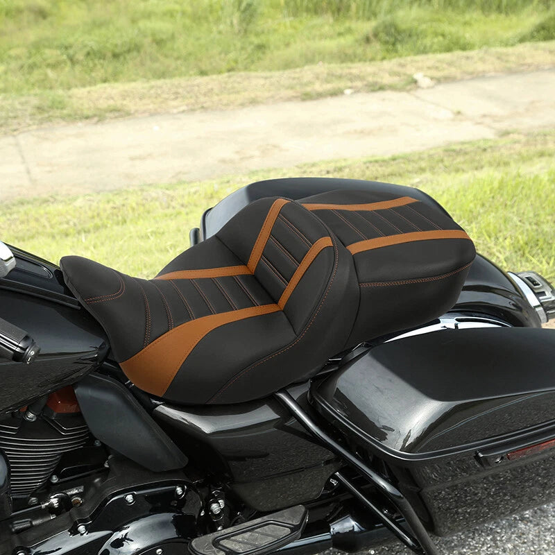 Driver & Passenger Seat for Harley Street Road Glide (2009–2023) Black/Orange