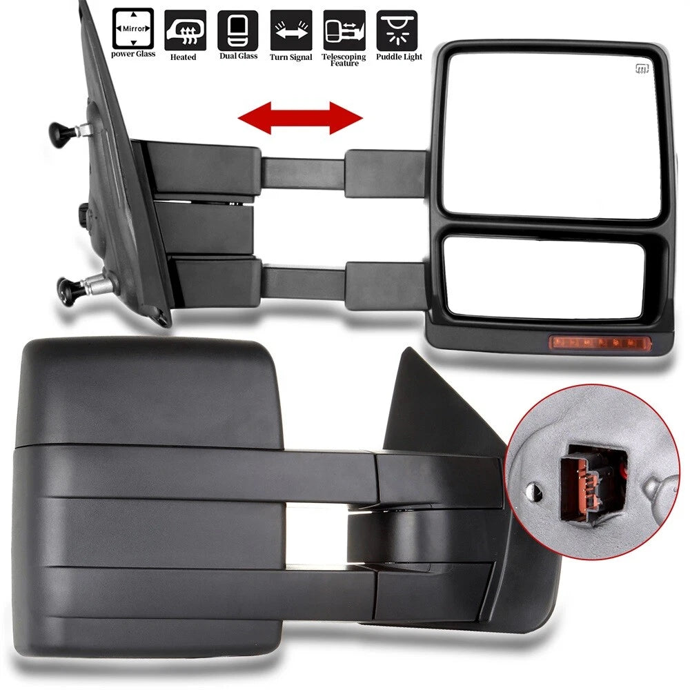 Set of 2 Power Heated LED Puddle Signal Towing Mirrors for Ford F150 (2007–2014)