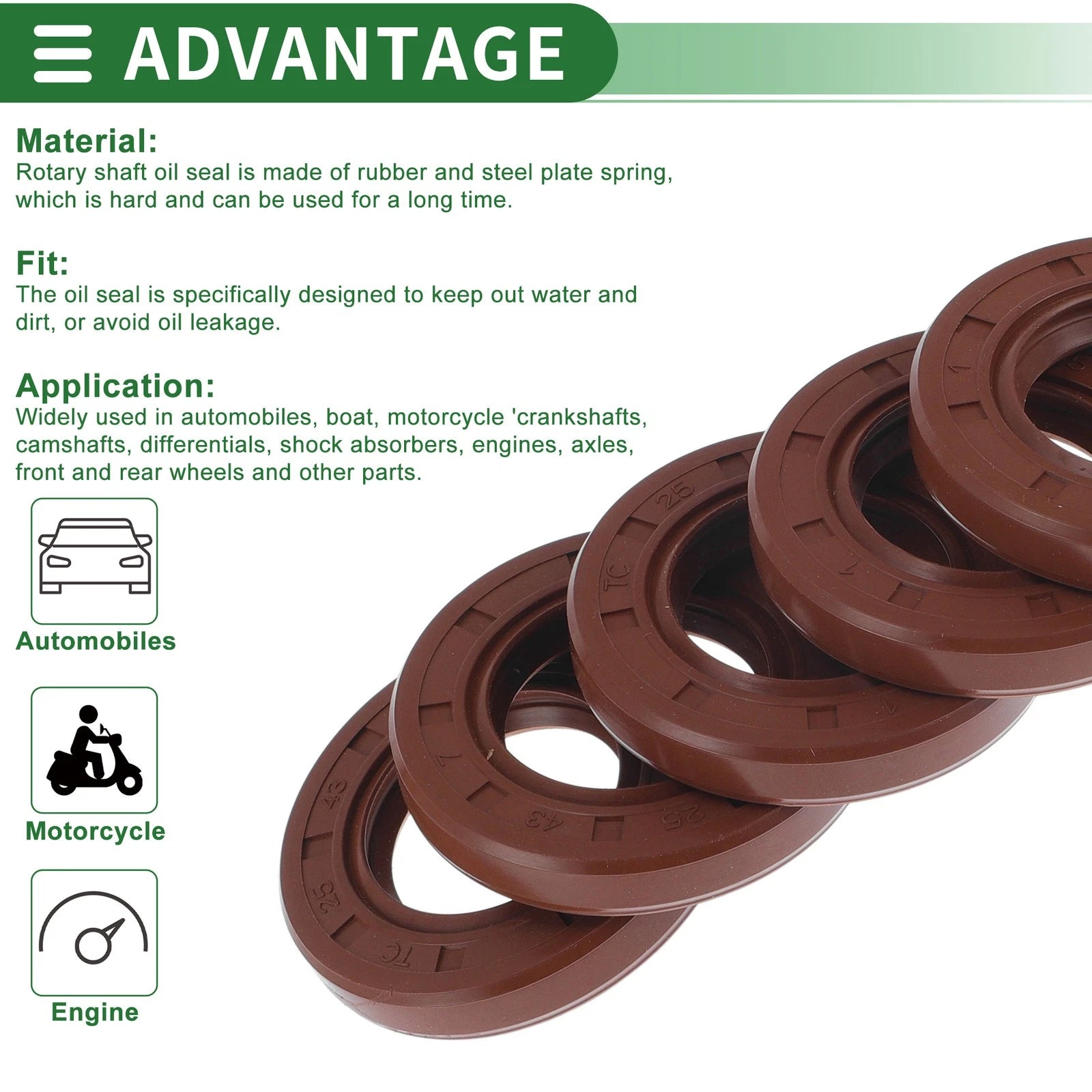 Set of 5 Oil Seal Rotary Shaft Seal FKM Rubber 25x43x7mm