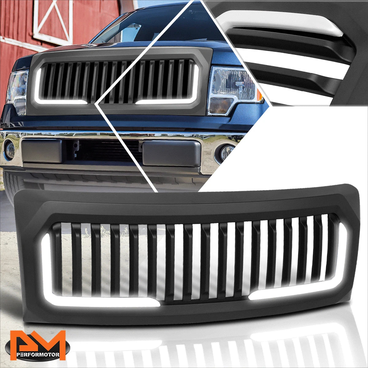 Matte Vertical ABS Plastic Front Bumper Grille w/LED DRL for Ford F-150 (2009–2014)