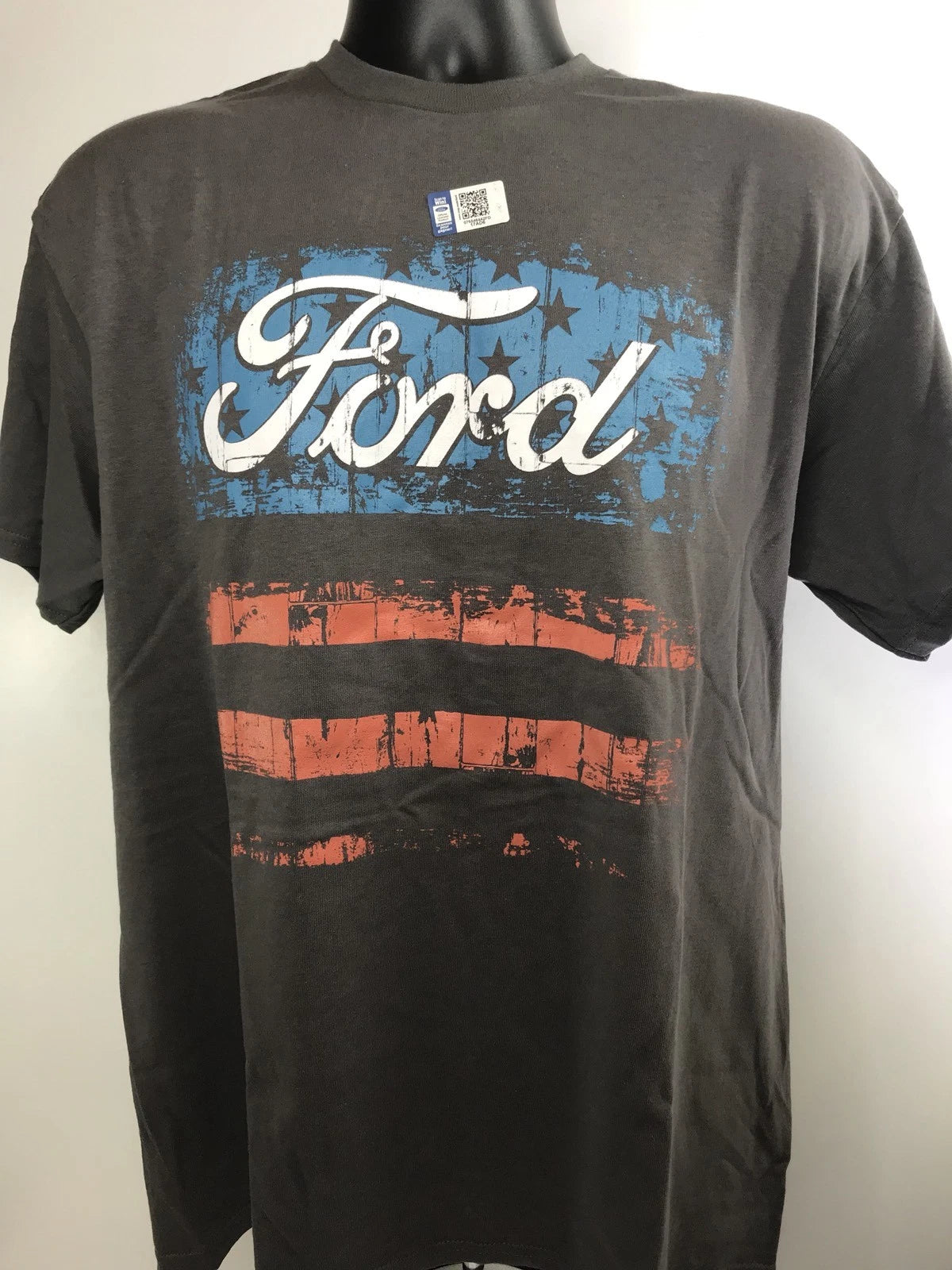 Licensed Ford T-Shirt Charcoal American Flag Logo for Ford (2000–2024)