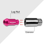 Set of 20 M12X1.25 Pink JDM Open-End Acorn Hex Wheel Lug Nuts + Extension 25mm