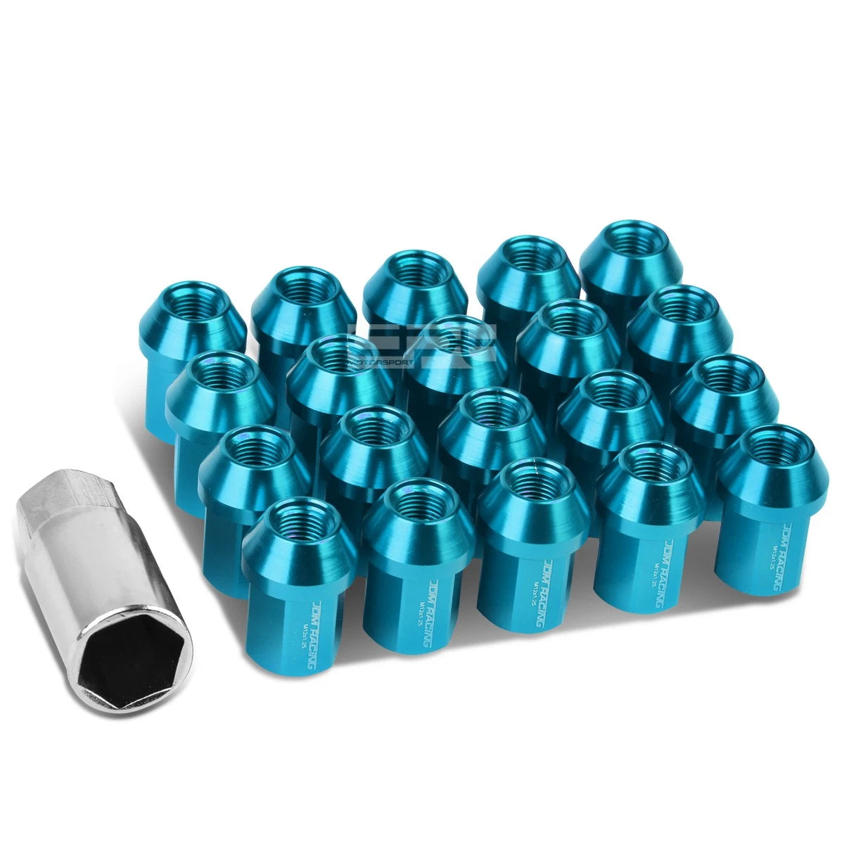 Set of 20 Closed End M12x1.25 35mm Tall Sky Blue Aluminum Lug Nuts