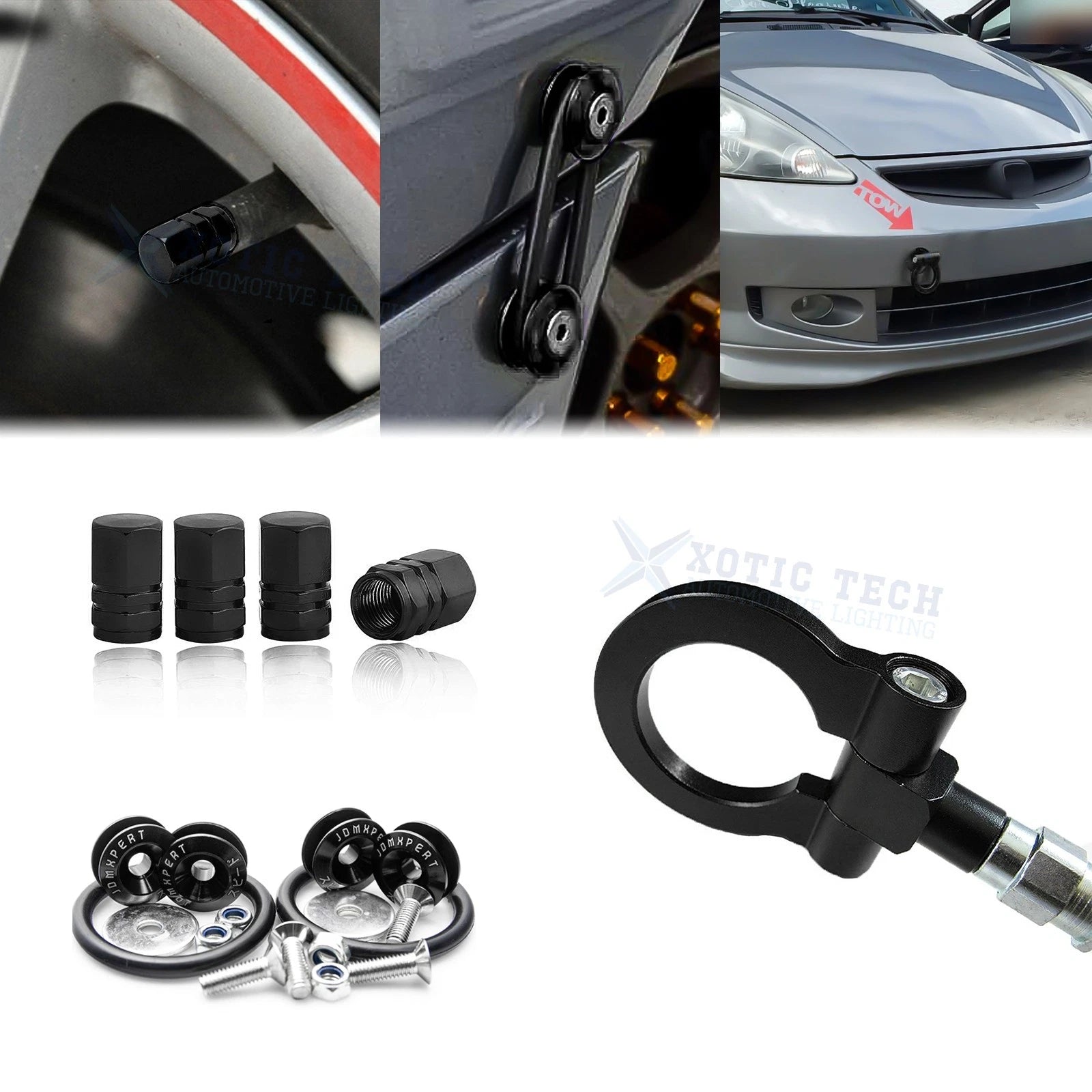 Tow Hook and Tire Valve Stem with Quick Release Fasteners for Acura TLX (2015–2018)
