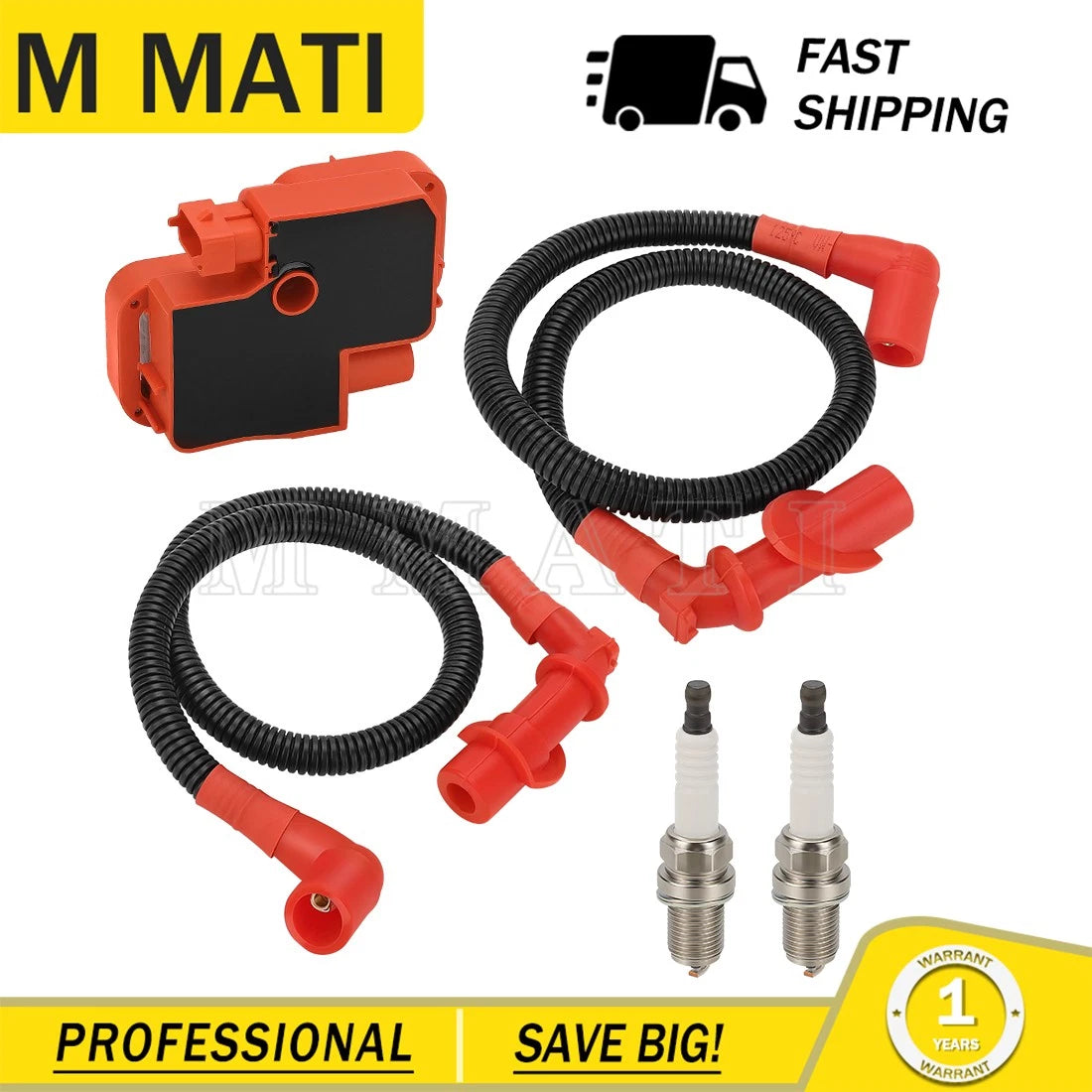 Ignition Coil & Spark Plug & Cap w/ Wire for Polaris Ranger 700 800 (2007–2010)