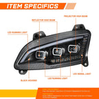 LED DRL Sequential Projector Headlights for Peterbilt 579 (2022–2025)