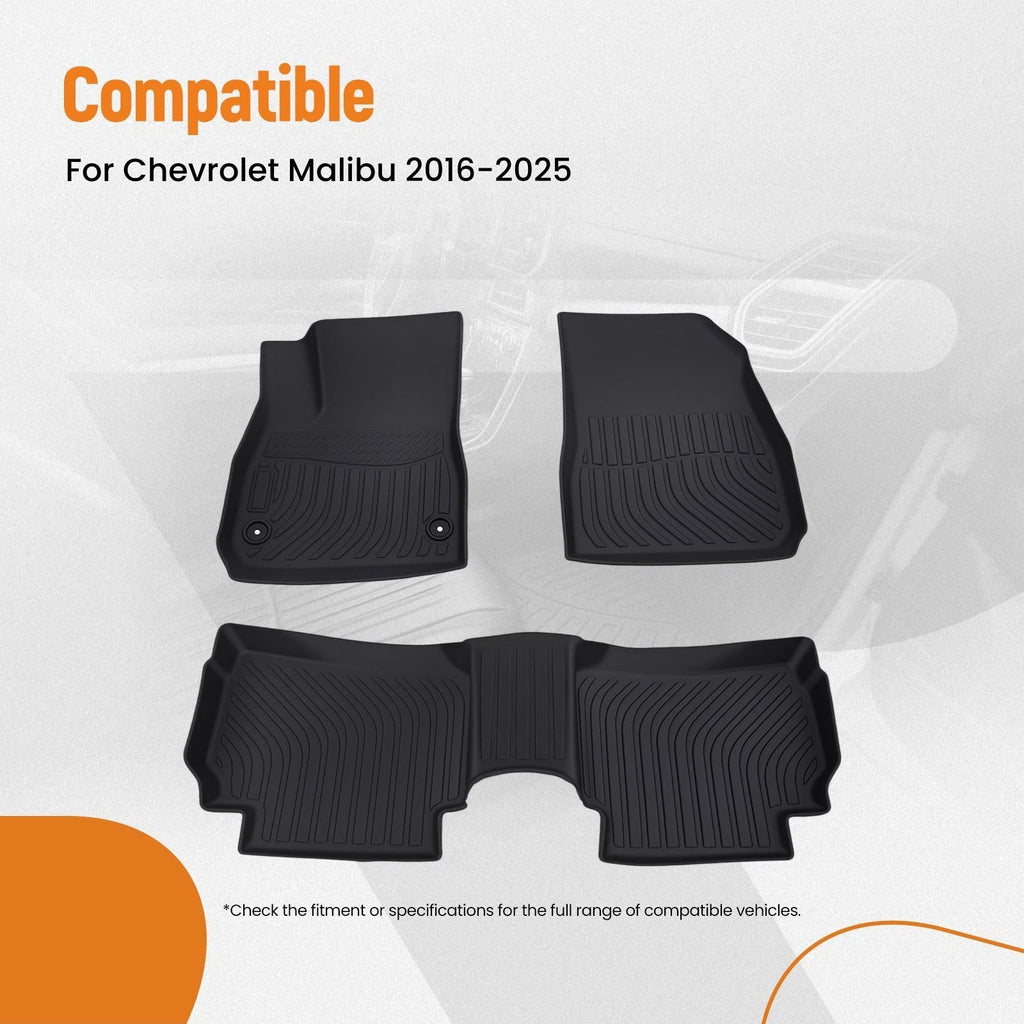 All-Weather Floor Mats for Chevrolet Malibu (2016–2025) Black TPE
