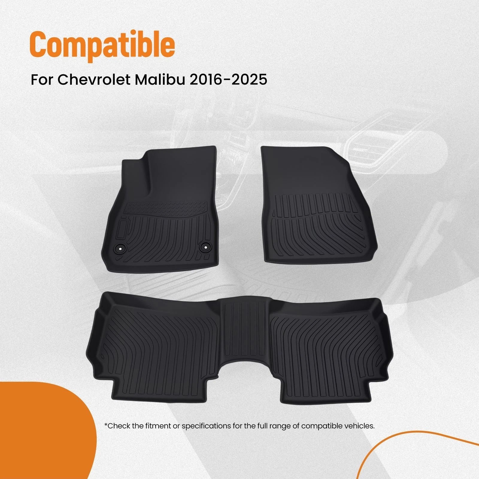 All-Weather Floor Mats for Chevrolet Malibu (2016–2025) Black TPE