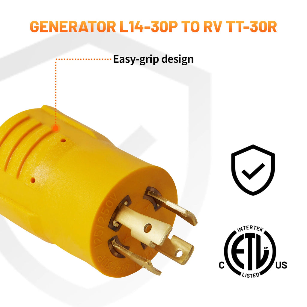 30 AMP RV Trailer Generator Adapter L14-30P to TT-30R Plug