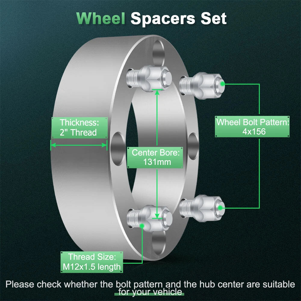 2X 2" Wheel Spacers for Polaris Ranger RZR (2013–2014)