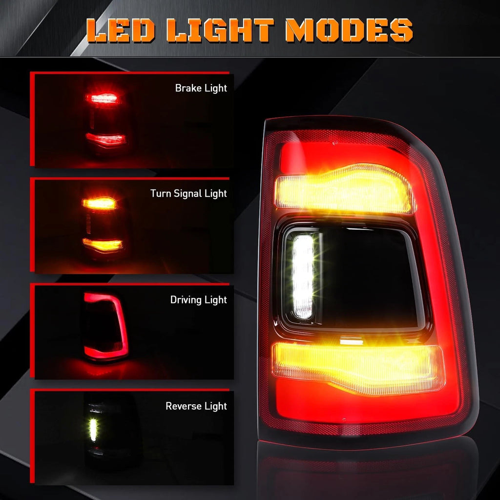 LED Tail Lights for Dodge RAM 2500 3500 (2019–2024) Black Bezel