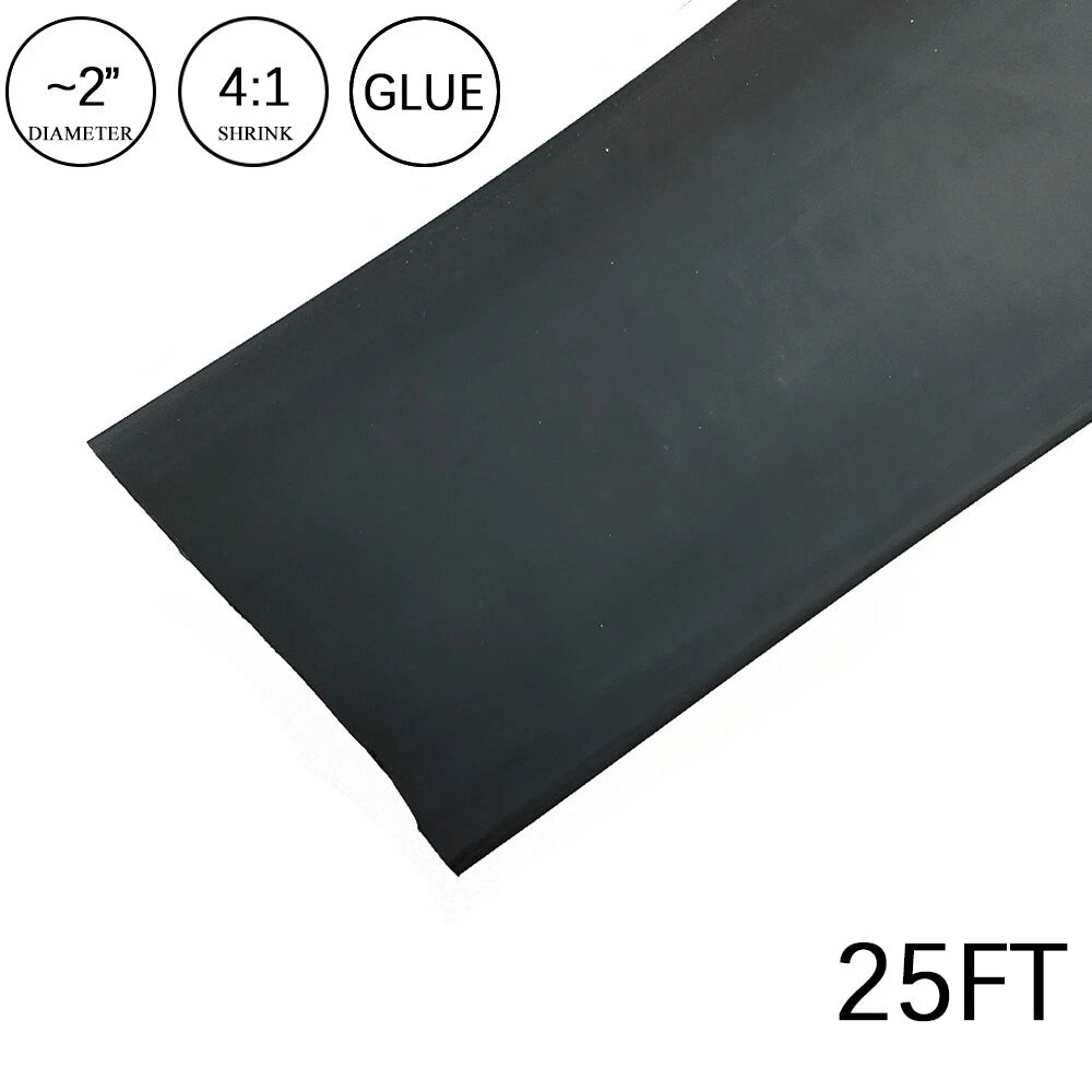 Set of 4 Heat Shrink Tubing 2" 25FT Black Waterproof Dual Wall