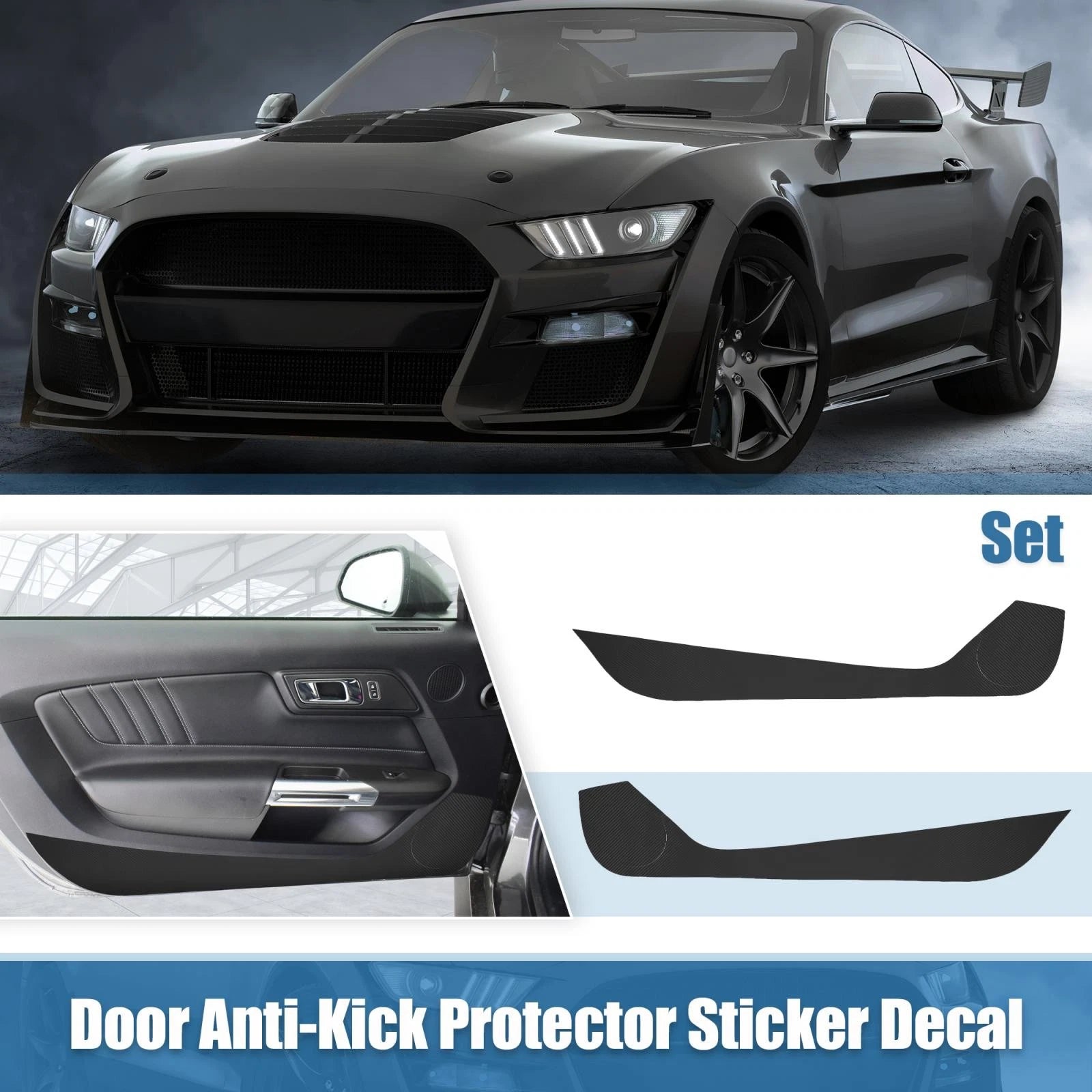 Set of 4 Car Door Anti Kick Protector Stickers for Ford Mustang (2015–2022) Black