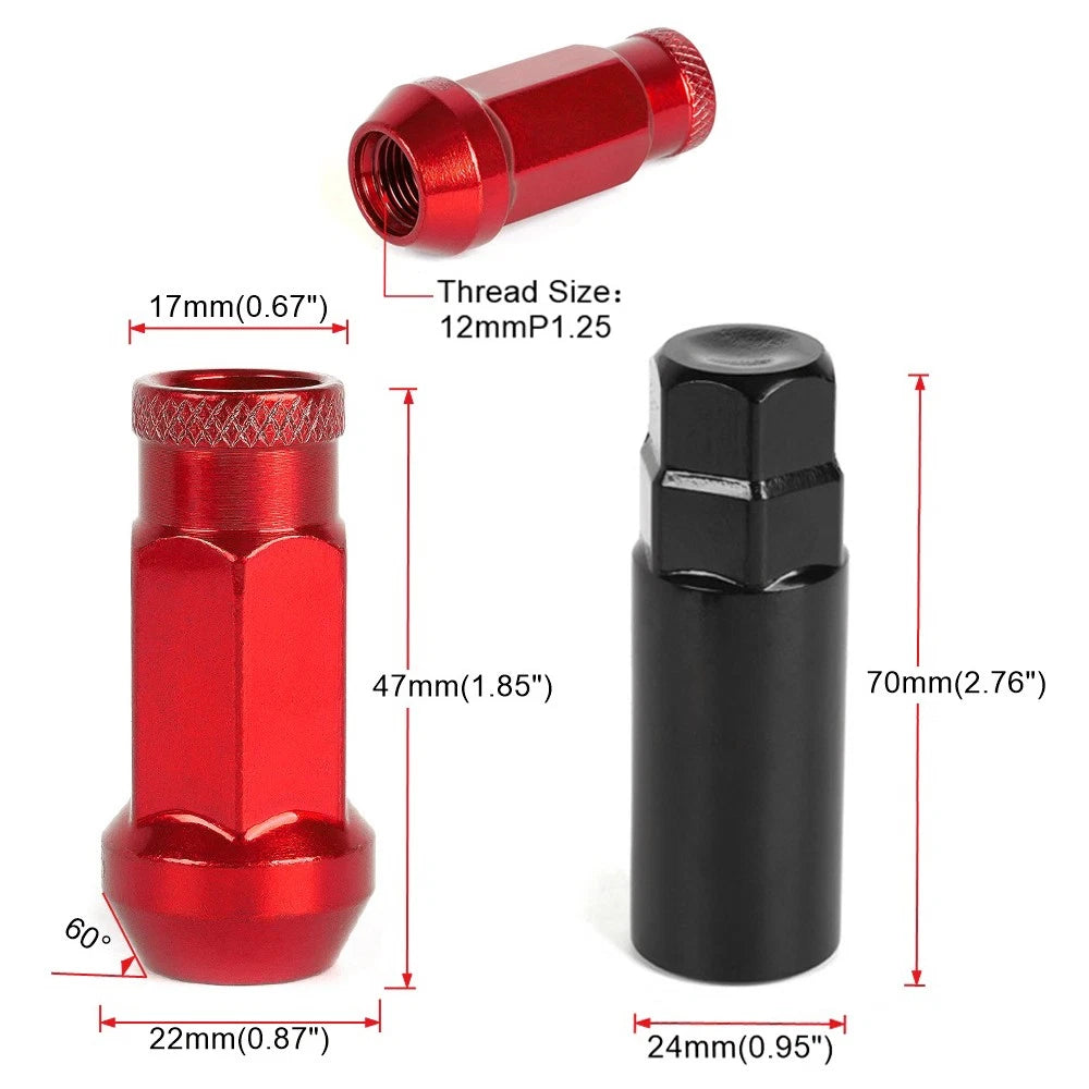 Set of 20 Forged Steel Lug Nuts for Open End Cone Seat M12 x 1.25
