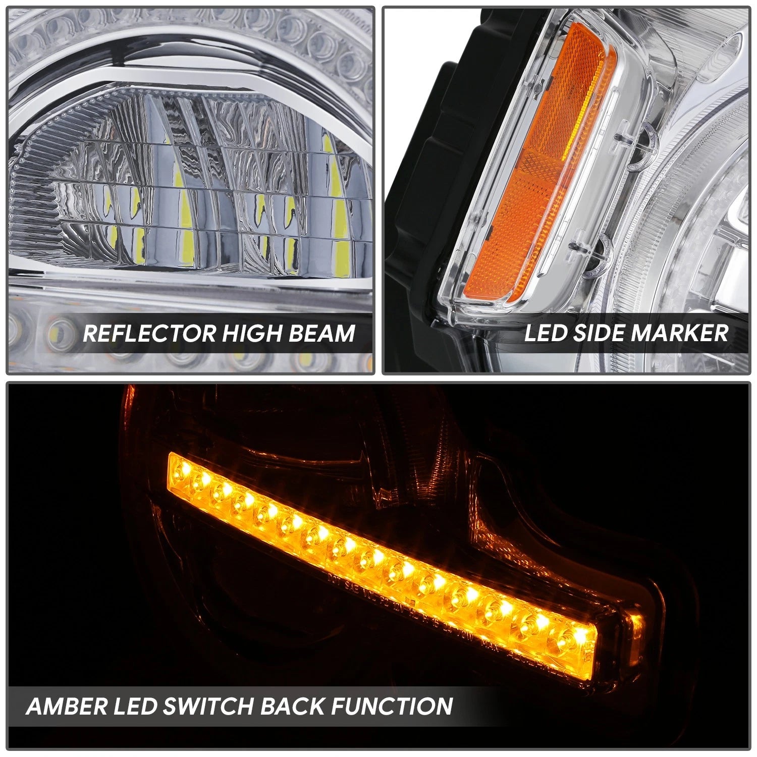Chrome Amber LED Switch Back Sequential Headlight for Ford Bronco (2021–2026)