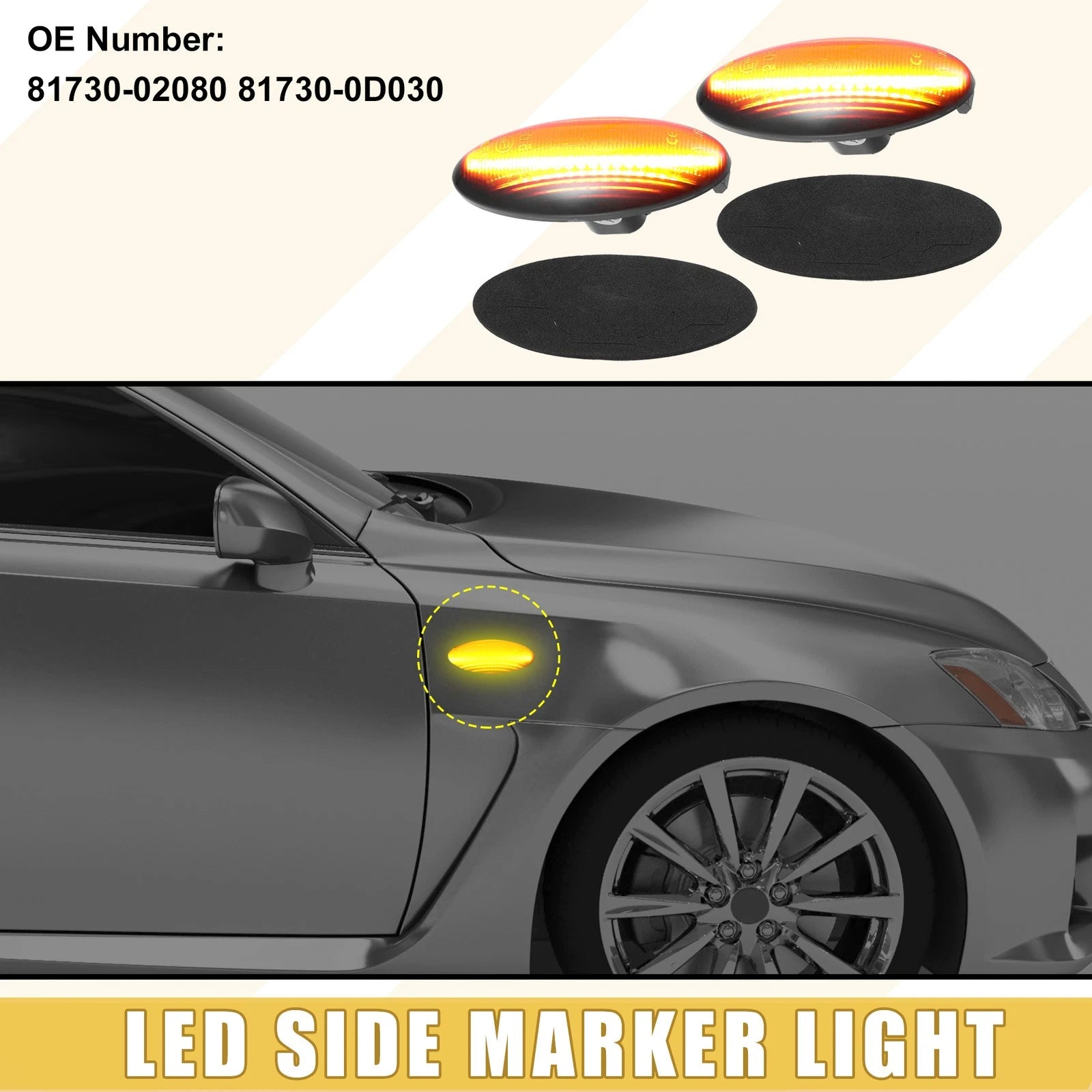 Pair Front LED Side Marker Lights for Toyota Yaris (2010–2020) 81730-02