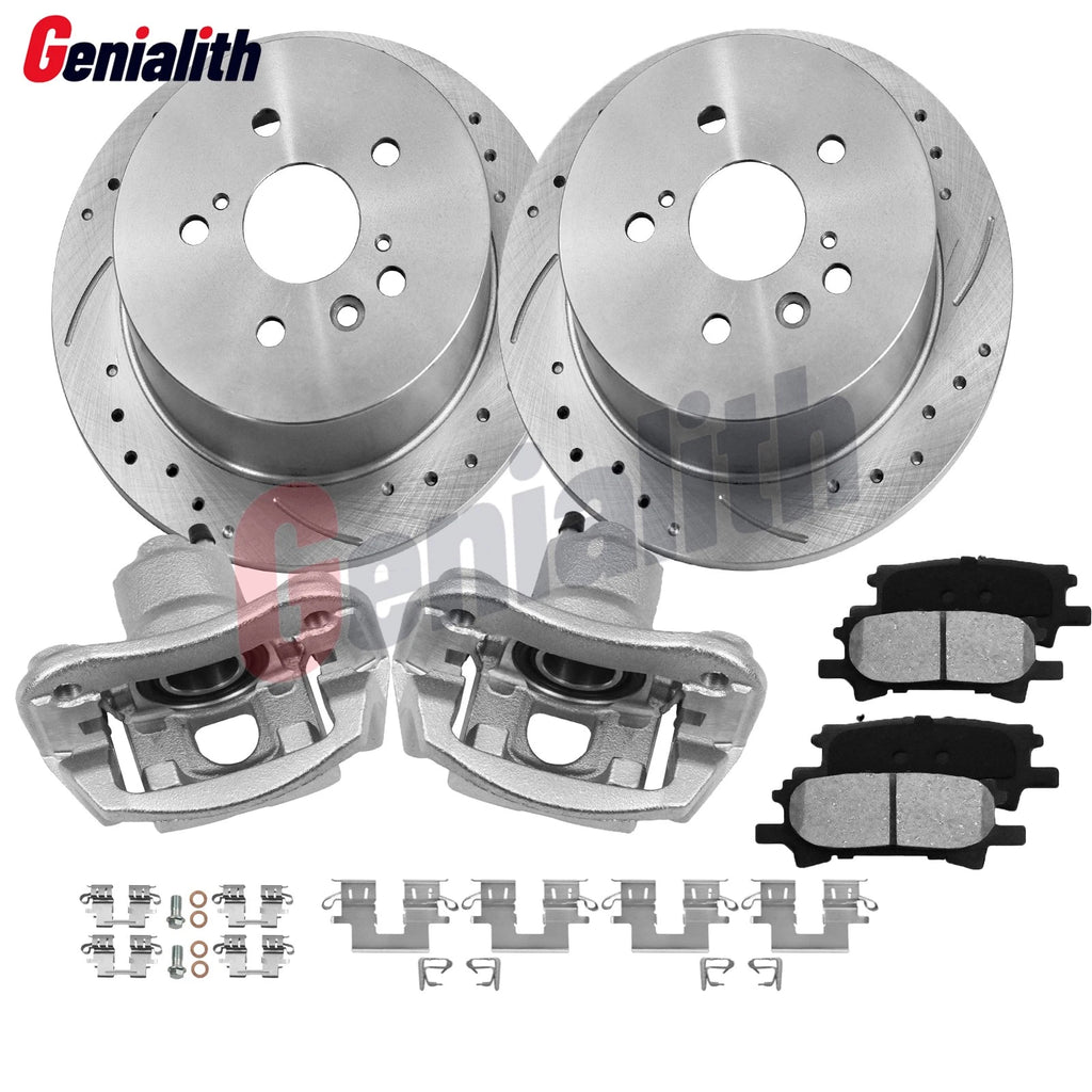 Rear Rotor Pads + Brake Calipers Kit for Toyota Highlander Lexus RX350 RX400h
