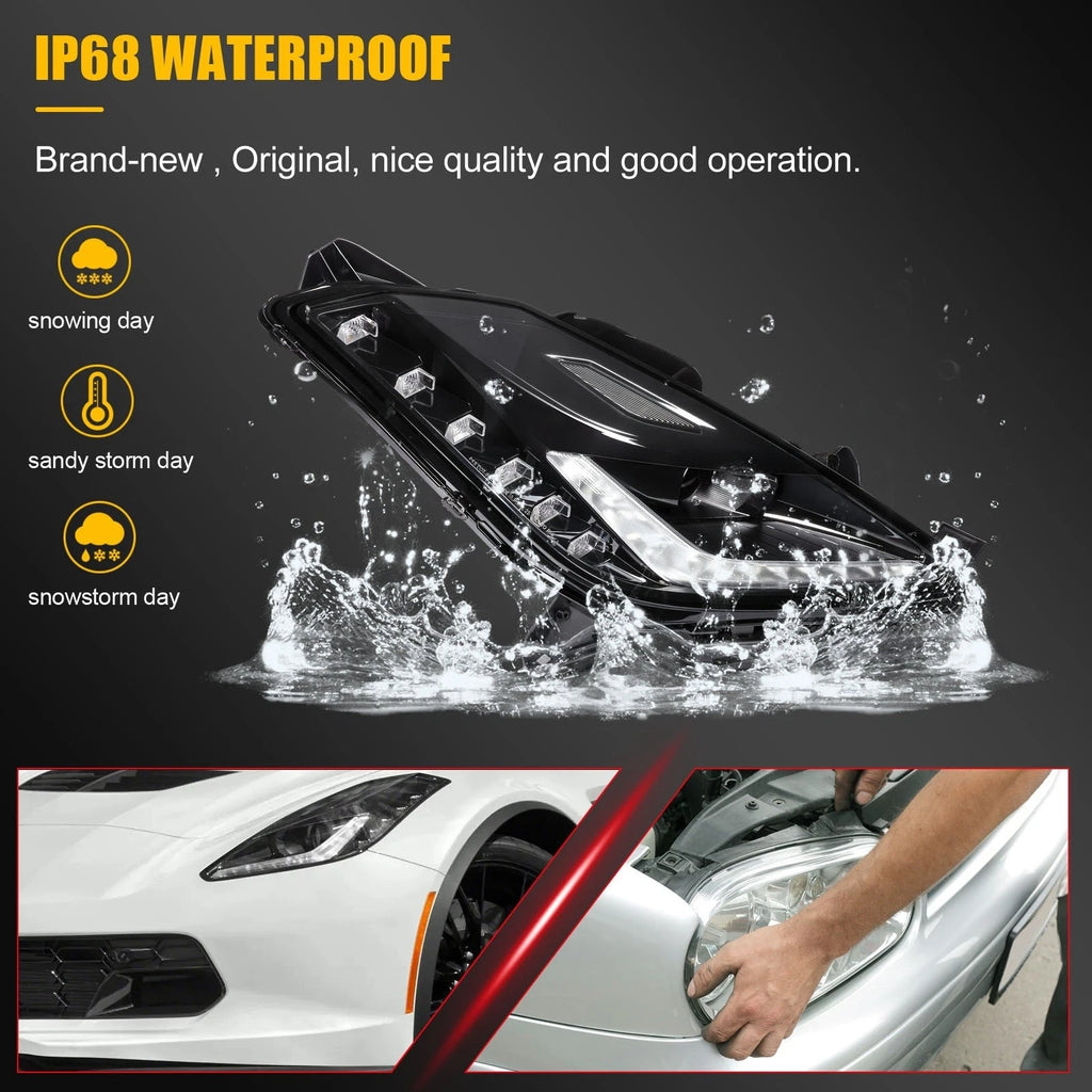 2Pcs Pair HID Xenon LED Headlights for Chevy Corvette C7 (2014–2019)