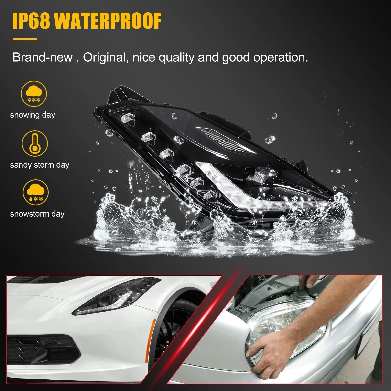 2Pcs Pair HID Xenon LED Headlights for Chevy Corvette C7 (2014–2019)