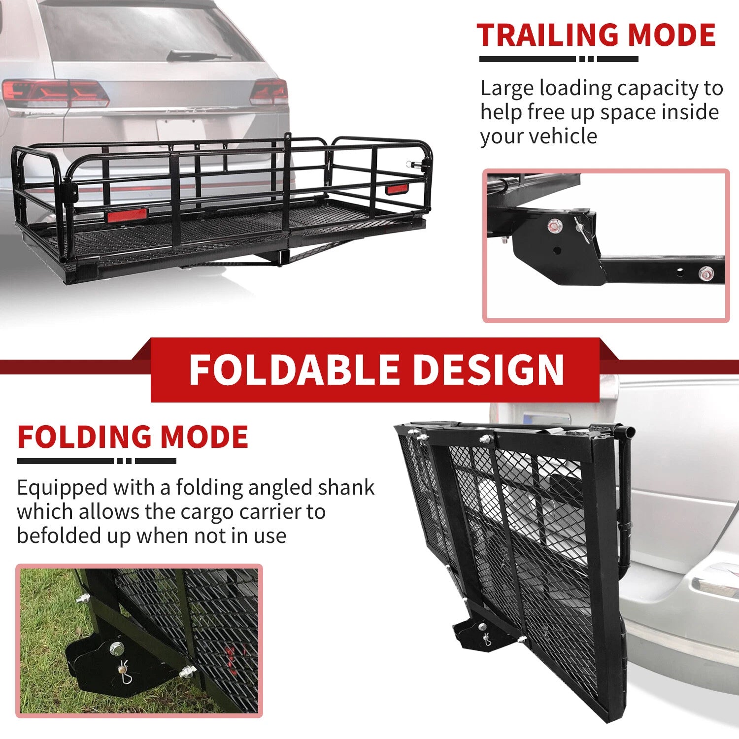 Cargo Carrier Hitch Mount Rear Folding Basket Rack for SUV (Fits Most Models)