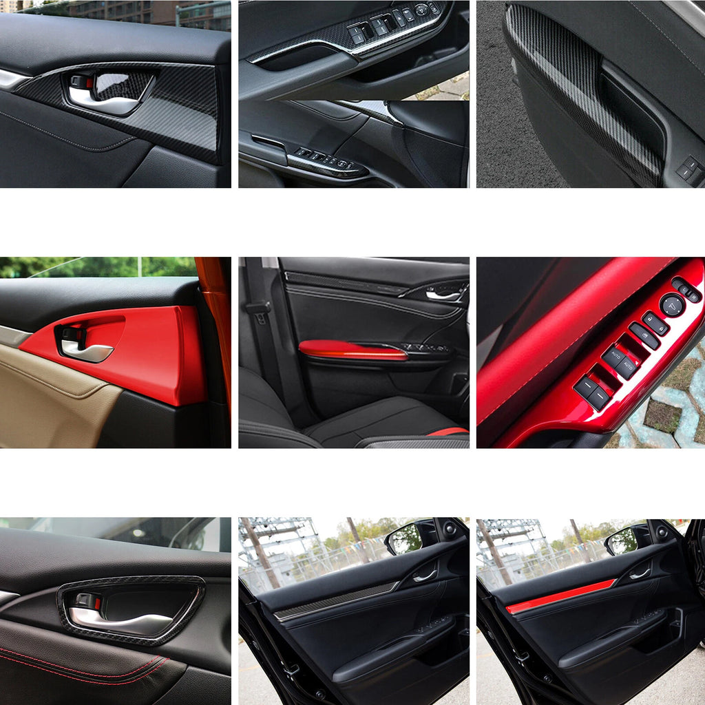 Carbon Fiber Armrest Handle Bowl Panel Trim for Honda Civic (2016–2021)