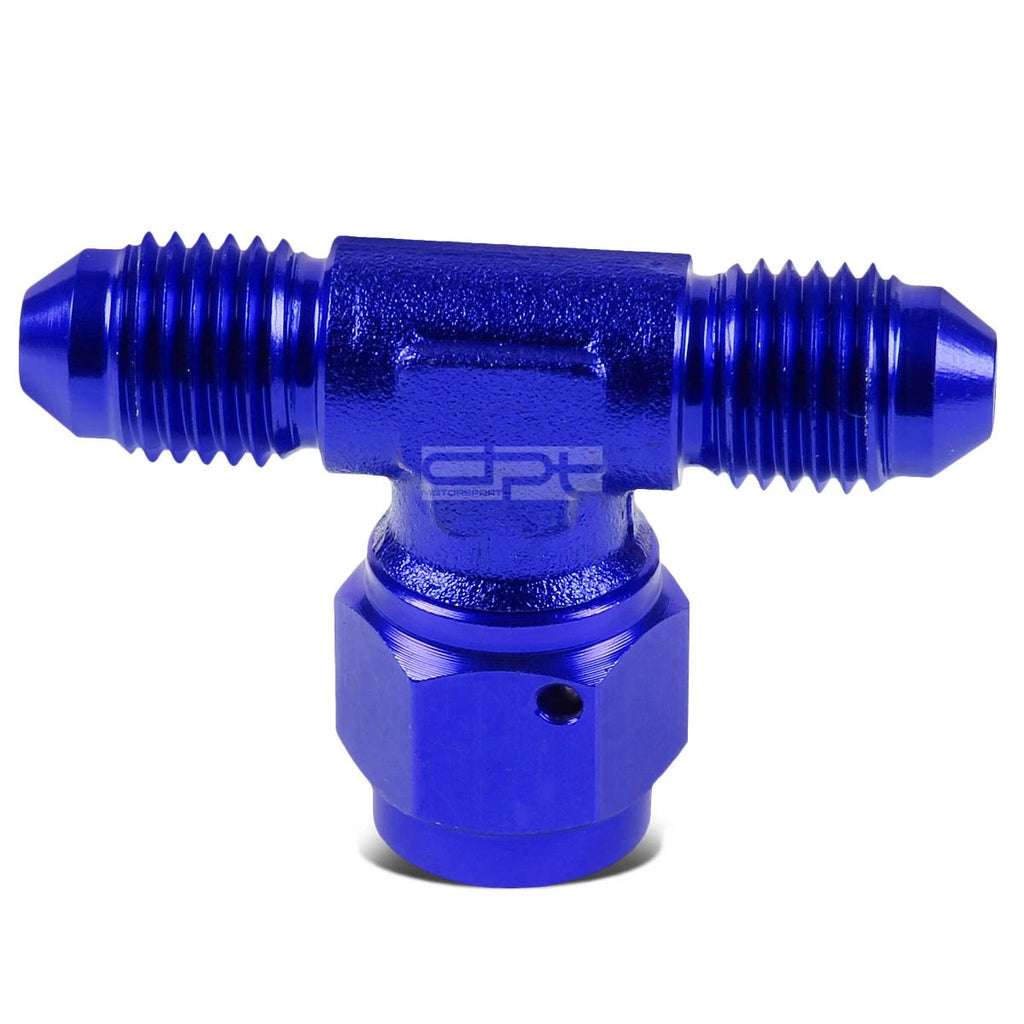 3AN Male to 3AN Female Center Port Flare Tee Fitting - Blue Anodized